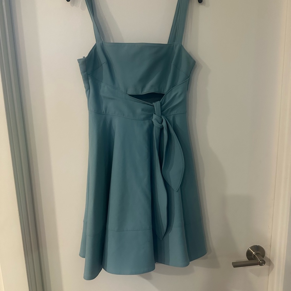 Cinq à Sept Teal Mini Dress with Bow Detail